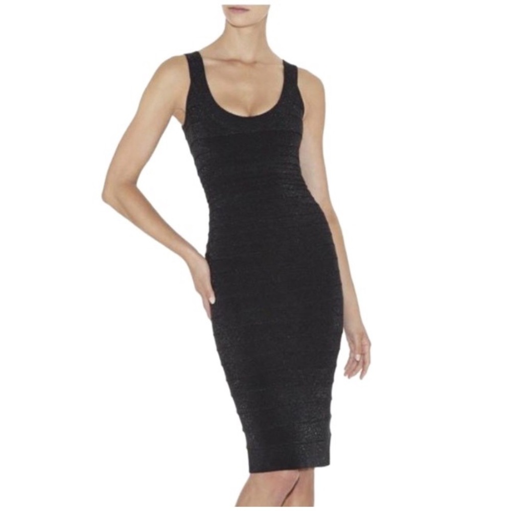 NWOT Herve Leger Black Textured body-con  dress